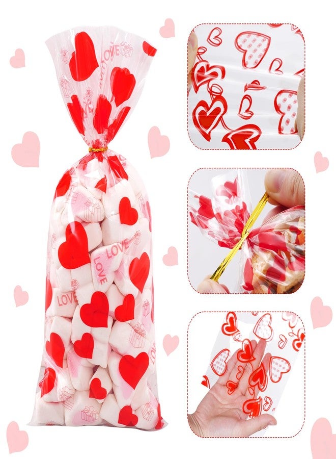 Bskifnn 120PCS Valentine Treat Bags Heart Printed Candy Cookie Goodies Gift Bag with Twist Ties Valentine Cellophane Treat Bags for Valentine's Day Mother's Day 6 Styles - Image 4